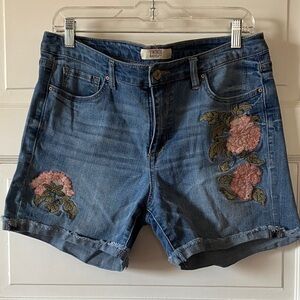 Blue Floral Embroidered Jean Shorts